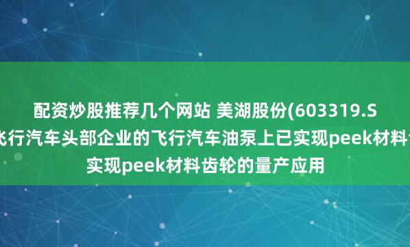 配资炒股推荐几个网站 美湖股份(603319.SH)：供应客户飞行汽车头部企业的飞行汽车油泵上已实现peek材料齿轮的量产应用
