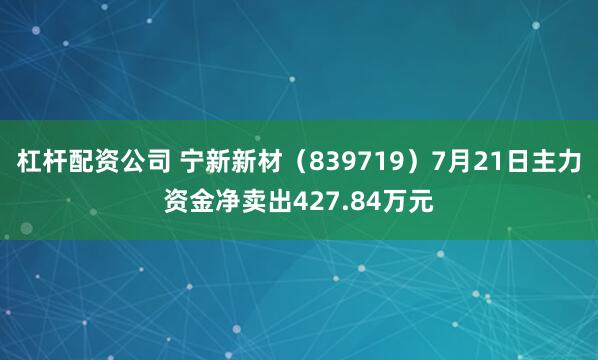 杠杆配资公司 宁新新材（839719）7月21日主力资金净卖出427.84万元